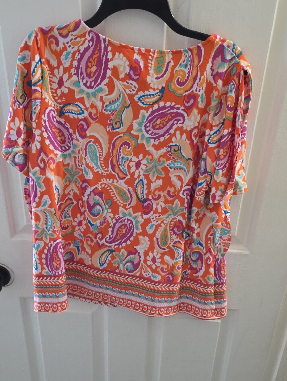 CeCe Orange Multicolor Paisley Short Sleeve Blouse - Picture 3 of 4